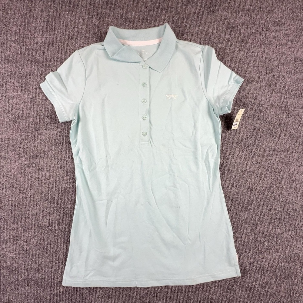 Talbots Polo Shirt Womens XS Green Dragonfly Logo Short Sleeve Pique Knit Top